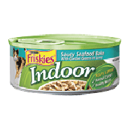 Friskies Selects Indoors; wet cat food saucy seafood bake with ri5.5oz