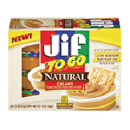 Jif To Go natural creamy penaut butter spread, 90% peanuts, 8-1.5 o8ct