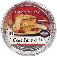 Handi-foil Cook-n-carry 3 cake pans & lids, size 8 1/2in dia x 1 5/3ct