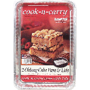 Handi-foil Cook-n-carry 2 oblong cake pans & lids, size 12 1/4in x 2ct