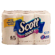Scott  unscented bathroom tissue, one-ply, 1,257.6 sq. ft., septic12pk