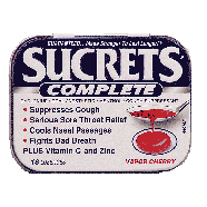 Sucrets Complete oral anesthetic, cough suppressant, vapor cherry,18ct