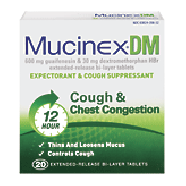 Mucinex Dm cough suppressant, thins and loosens mucus 600 mg guaif20ct