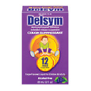 Delsym  dextromethorphan polistirex cough suppressant, grape fla3fl oz