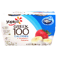 Yoplait Greek 100 fat free yogurt, strawberry banana, 100 calories,4pk