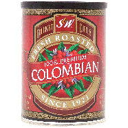 S & W  ground coffee, 100% premium colombian coffee 11.5-oz