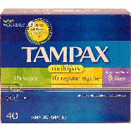 Tampax Multipax 16 super, 16 regular, 8 lite absorbency tampons, a 40ct