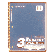 Top Flight Standards 3 subject wide rule notebook, 120 sheets, 10.5 1ct