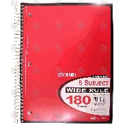 Top Flight  5 subject, wide rule notebook, 180 sheets, preforated p 1ea
