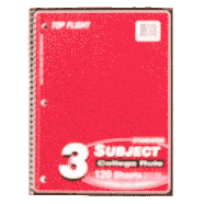 Top Flight  3 subject college rule notebook, 120 sheets, 10.5in x 8 1ct