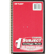 Top Flight  1 subject college rule notebook, 80 sheets, 8 in x 5 in 1ct