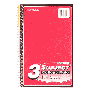 Top Flight  3 subject college rule notebook, 108 sheets, 9 1/2in x 1ct