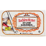 Haddon House  sardines, lightly smoked hot spiced in pure olive o4.3oz