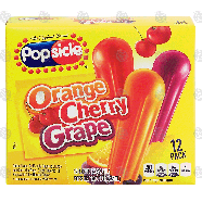 Popsicle  ice pops, orange, cherry and grape, 12 pack 12-ct