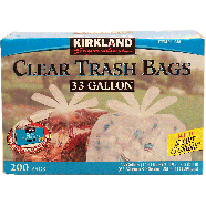 Kirkland Signature  clear trash bags with smart closure, 33 gallo200ct