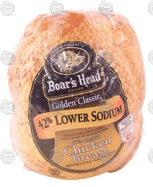 Boar's Head Golden Classic oven roasted chicken breast, 42% lower sodium, boneless & skinless 0.5 pound
