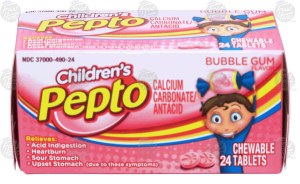 Pepto-bismol heartburn, acid indigestion, & sour/upset stomach reliever, children's chewable tablets, bubble gum 24 count