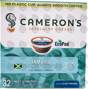 Cameron's medium dark roast jamaica blue moutain blend coffee, 32 ct., box 10.44 ounce