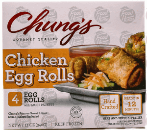 Chung's egg rolls, white meat chicken, 4-count, sweet & sour sauce sauce packet included 12 ounce