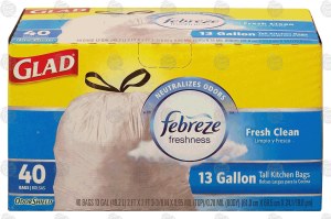 Glad Odor Shield 13 gallon tall kitchen drawstring bags with febreze fresh clean scent 40 count