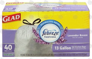 Glad Odor Shield 13 gallon tall kitchen bags with febreze freshness, lavender breeze scent 40 count