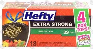 Hefty Extra Strong lawn & leaf, extra large trash drawstring bags, 39 gallon 18 count