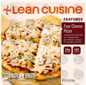 Stouffer's Lean Cuisine craveables; four cheese pizza, mozzarella, parmesan, asiago & romano cheeses 6 ounce