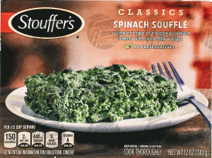 Stouffer's Simple Dishes spinach souffle; chopped spinach baked with skim milk & eggs 12 ounce