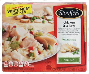 Stouffer's Classics chicken a la king; chicken in a creamy sauce w/ mushrooms, onions, celery & peas w/ white rice 11.5 ounce
