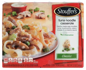 Stouffer's Classics tuna noodle casserole; freshly made egg noodles, tune, mushrooms, celery & peas in a creamy sauce 12 ounce