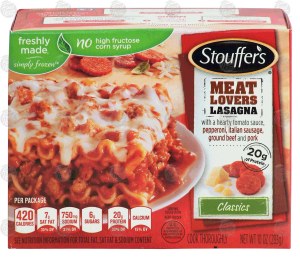 Stouffer's Classics meat lovers lasagna with a hearty tomato sauce, pepperoni, italian sausage, ground beef and pork 10 ounce