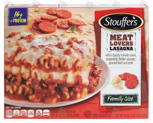 Stouffer's Family Size meat lovers lasagna; with a hearty tomato sauce, pepperoni, italian sausage, ground beef and pork 34 ounce