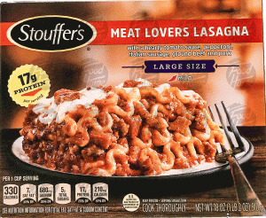 Stouffer's Satisfying Servings meat lovers lasagna; w/ a hearty tomato sauce, pepperoni, italian sausage, ground beef and pork 18 ounce