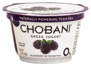 Chobani Greek Yogurt blackberry on the bottom non-fat yogurt 5.3 ounce