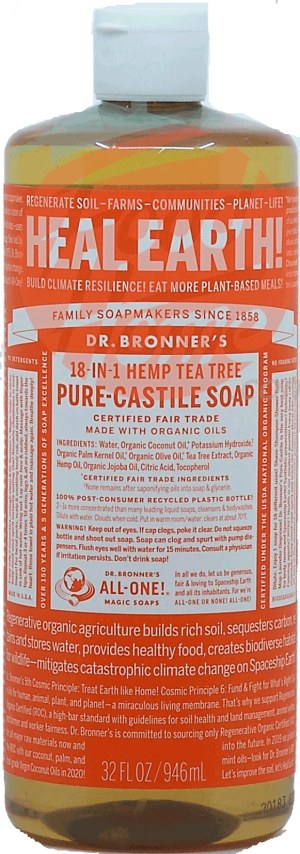 Dr. Bronner's Magic Heal Earth 18-in-1 hemp tea tree pure-castile soap 32 fluid ounce