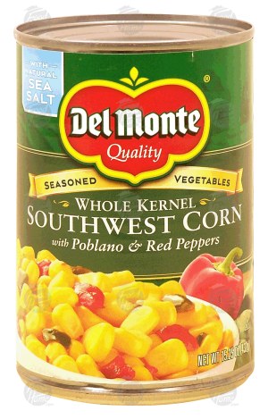 Del Monte whole kernel southwest corn with poblano & red peppers 15.25 ounce