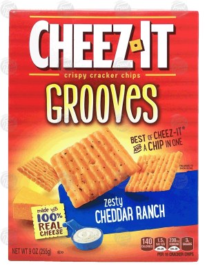 Sunshine Cheez-It grooves; zesty cheddar ranch crispy cracker chips 9 ounce
