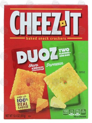 Sunshine Cheez-It Duoz; sharp cheddar and parmesan flavored baked snack crackers 12.4 ounce
