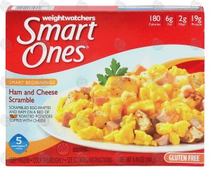 Weight Watchers Smart Ones ham and cheese scramble on a bed of roasted potatoes, gluten free 6.49 ounce