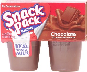 Snack Pack chocolate pudding, 4 3.25-oz. cups. 13 ounce