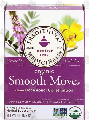 Traditional Medicinals Smooth Move Senna stimulant laxative tea, organic, caffeine free, 16-wrapped tea bags 1.13 ounce