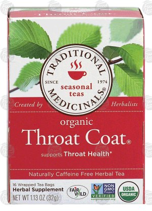 Traditional Medicinals Throat Coat herbal tea, supports throat health, caffeine free, 16-wrapped tea bags 1.13 ounce