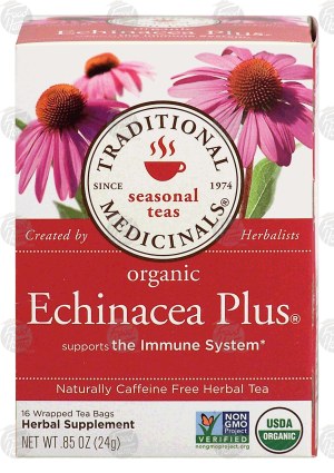 Traditional Medicinals Echinacea Plus herbal tea supports the immune system, caffeine free, 16-wrapped tea bags 0.85 ounce