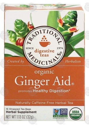 Traditional Medicinals Ginger Aid herbal tea, orgranic, caffeine free, promotes healthy digestion, 16-wrapped tea bags 1.13 ounce
