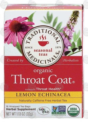 Traditional Medicinals Throat Coat lemon echinacea caffeine free herbal tea, organic, 16-tea bags 1.13 ounce