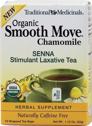 Traditional Medicinals Smooth Move organic chamomile senna stimulant laxative tea, caffeine free, 16 wrapped tea bags 1.13 ounce