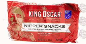 Special Royal Permission King Oscar kipper snacks lightly smoked herring fillets, wild caught, sealed can 3.54 ounce