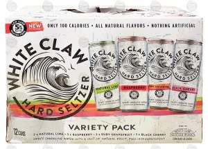 White Claw hard seltzer variety pack; lime, raspberry, grapefruit, black cherry, 5% alc. by vol., 12-fl. oz. 12 pack