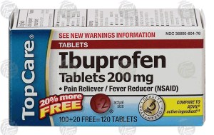 Top Care pain reliever/fever reducer, ibuprofen tablets 200 mg 120 count
