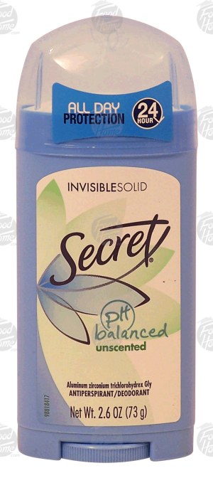Secret PH balanced unscented antiperspirant/deodorant invisible solid 2.6 ounce